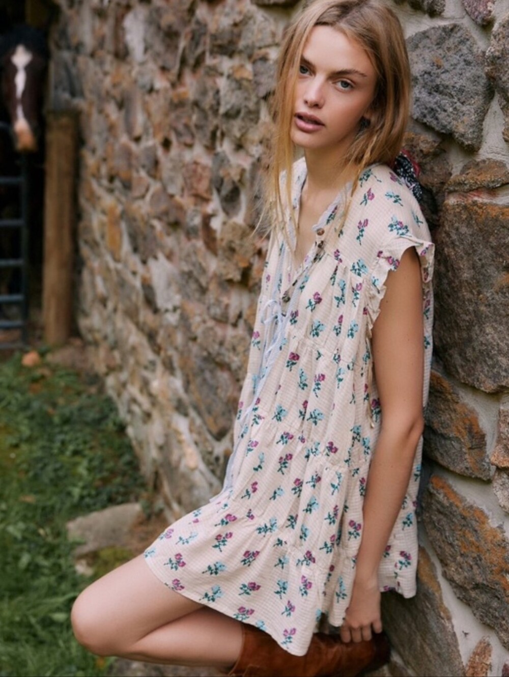 Free People Sundown Mini Dress L NWT Ivory Combo Floral Boho Convertible Piece - Picture 3 of 9